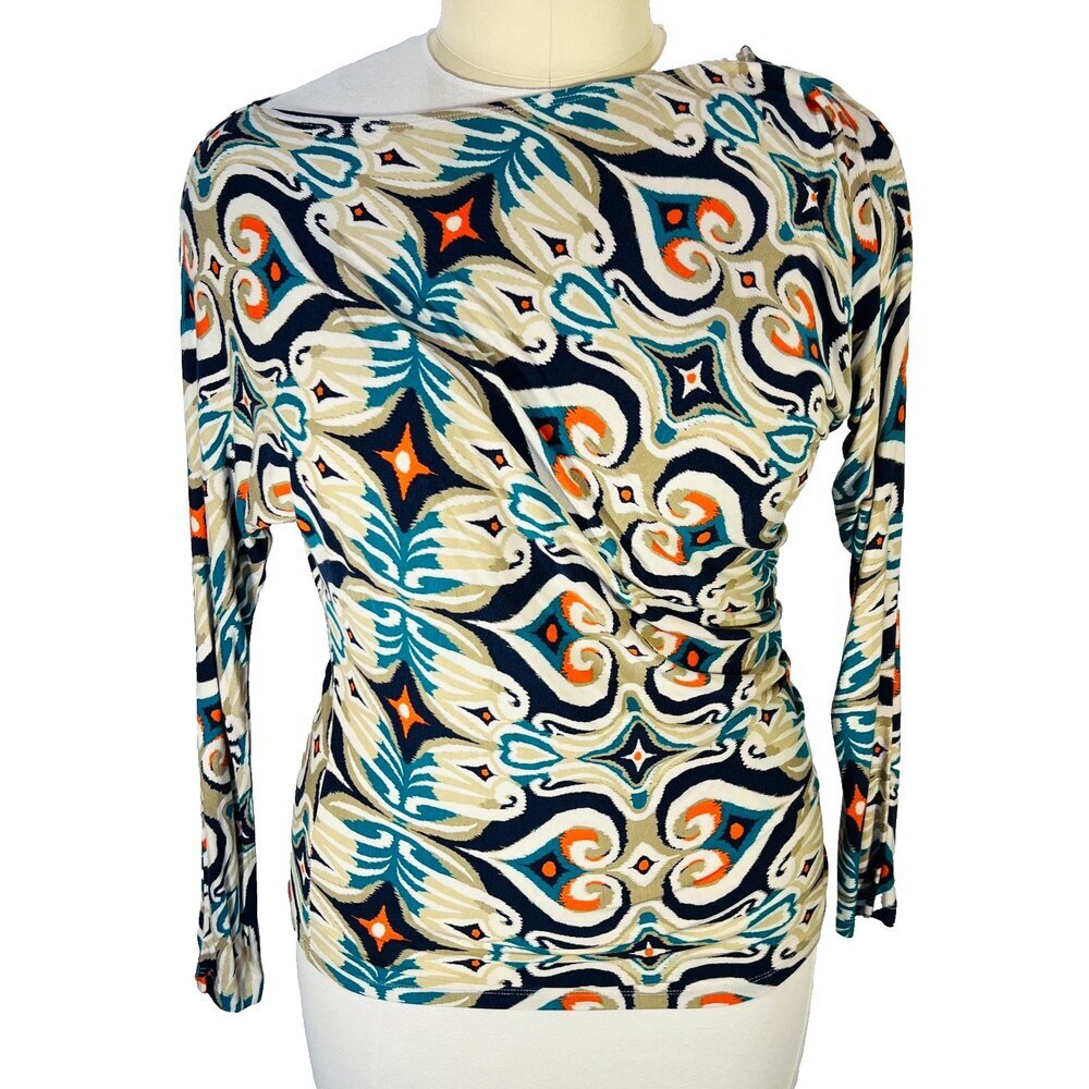 Tart Tunic Top Womens M Ikat Long Sleeve Boat Neck Off Shoulder Long Sleeve
